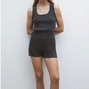 Zara Charcoal Wool Blend Ribbed Lounge Shorts S New